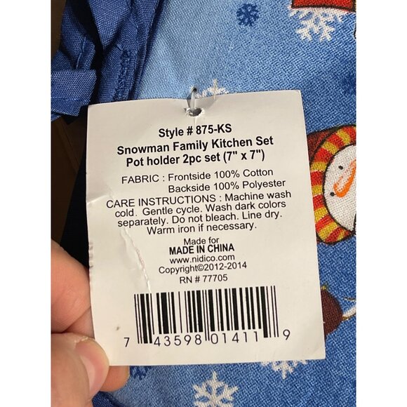 2~Snowman Family Kitchen Piece Pot Holder Holiday Style 7"x7" Cotton & Polyester - Picture 6 of 7